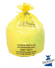 QTY 200 Medium Yellow Clinical Waste Sack 11x17x26" Inches (280 x 432 x 660mm) | Sackman | Sackman
