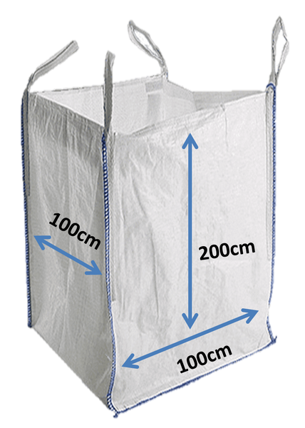 Jumbo Big Bulk Bags 1 Tonne Builders Dumpy Sacks 100cm x 100cm x 200cm with Skirt Top and Discharge Spout FIBC