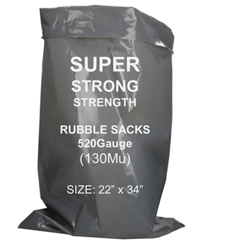 Grey Heavy Duty Rubble Sacks 520 Gauge, LDPE, Size:. 22" x 34 Inches
