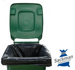 QTY 100 Black Wheelie Bin Liners 28 x 44 x 62" Inches | Sackman | Sackman